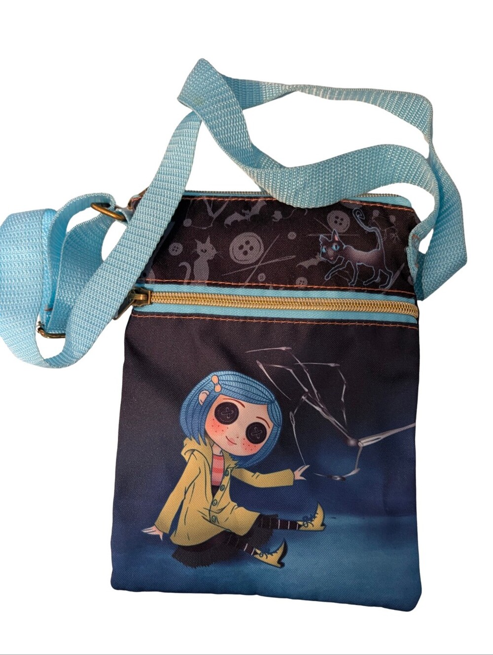 Loungefly Coraline Blue Crossbody Bag with Cartoon Print